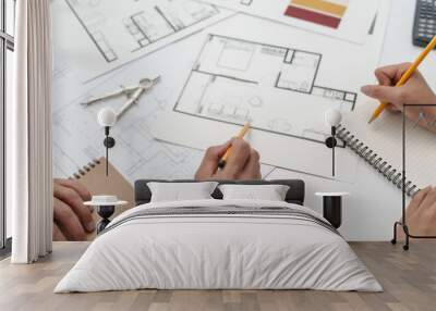 Architect working on the desk, construction project ideas architecture engineer Concept. Wall mural